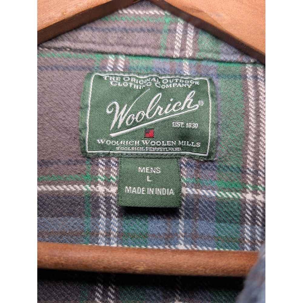 Woolrich Men's Large Heavyweight‎ Flannel Long Sleeve Button Down Blue/ Green - Picture 2 of 8